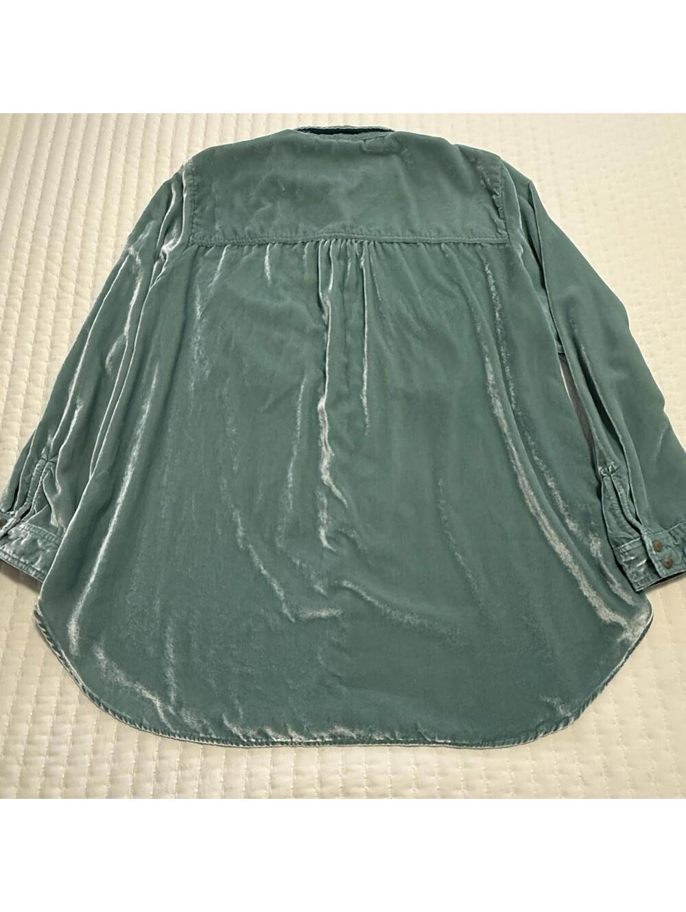 Anthropologie Pilcro Mara Relaxed Velvet Button Down Shirt Top Teal Blue Sz 20W - Picture 7 of 15